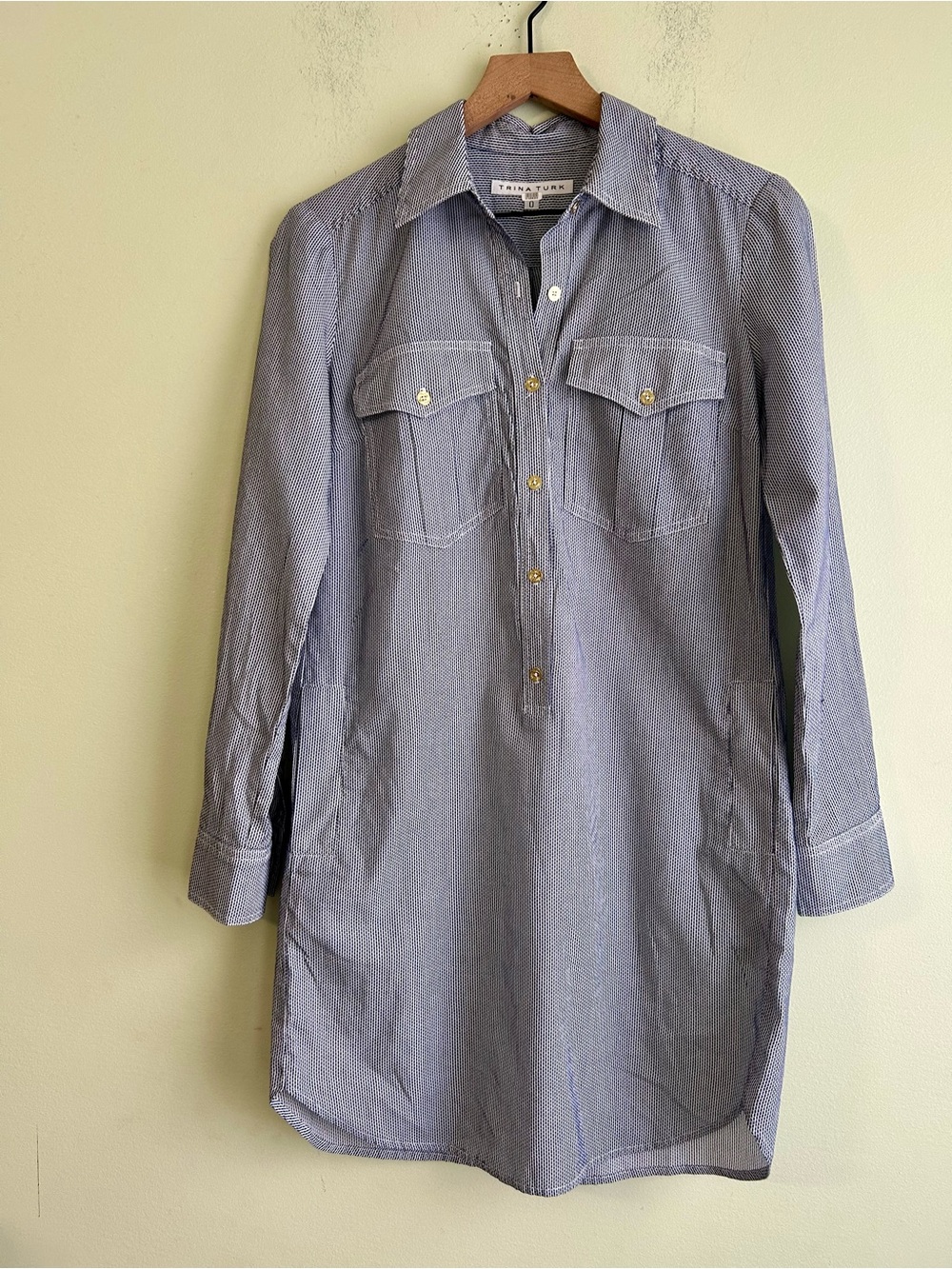Trina Turk Blue and White Striped Shirt Dress